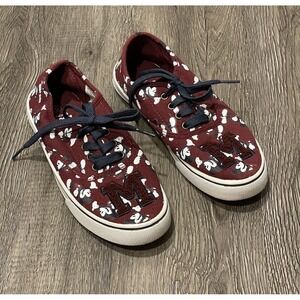 Disney Mickey Mouse Women Tennis Shoes Size 6‎ Burgundy Canvas "M" Patch Y2K